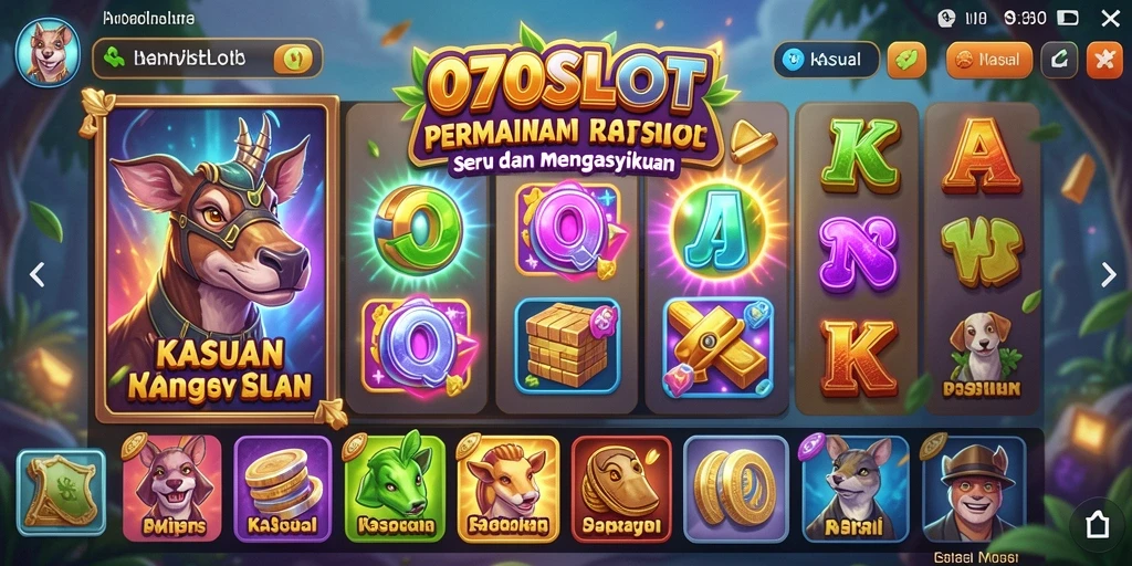 Tampilan antarmuka permainan slot 070SLOT yang menarik dan penuh warna.