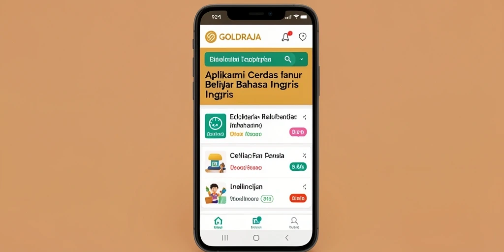 Tampilan antarmuka GOLDRAJA yang interaktif untuk belajar Bahasa Inggris.