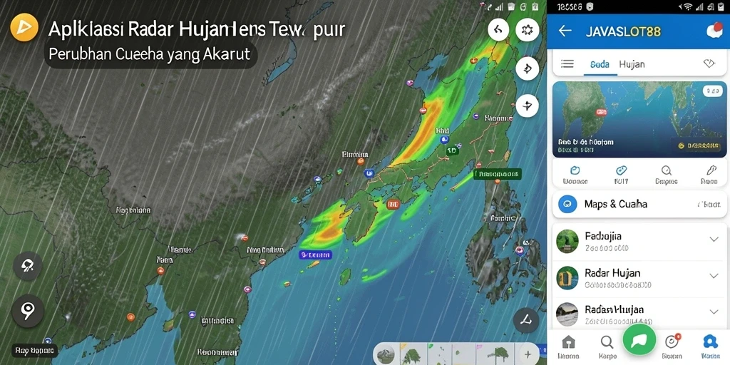 Antarmuka aplikasi dengan peta radar hujan interaktif.