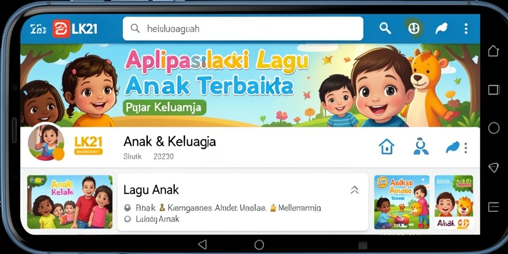 Tampilan antarmuka LK21 dengan lagu-lagu anak yang ceria.
