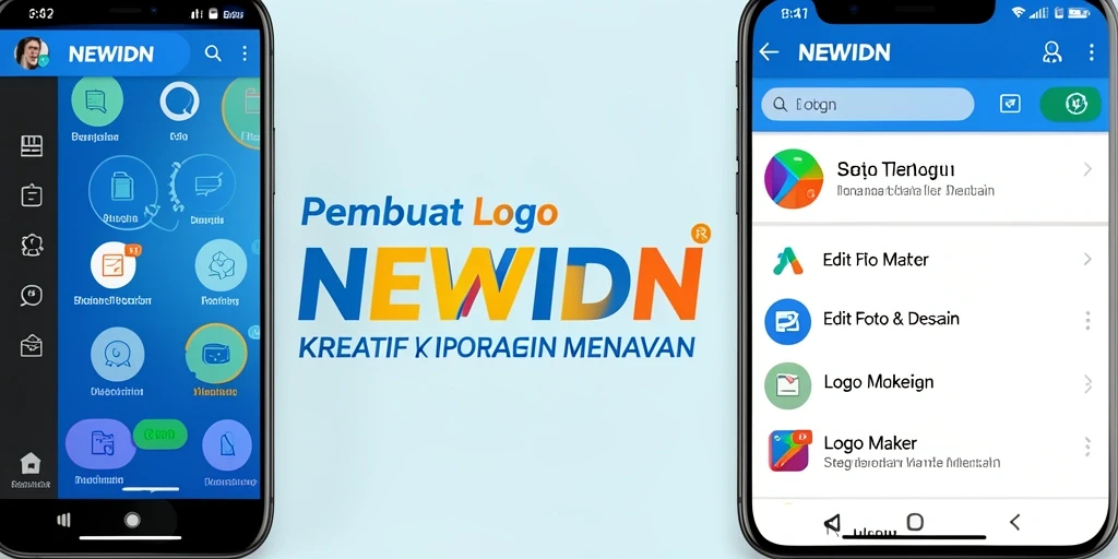 Antarmuka pengguna NEWIDN yang menarik dan fungsionalitas Logo Maker.
