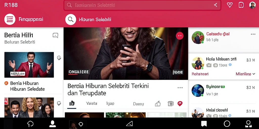 Antarmuka RI188 menampilkan berbagai berita hiburan selebriti dengan rapi.
